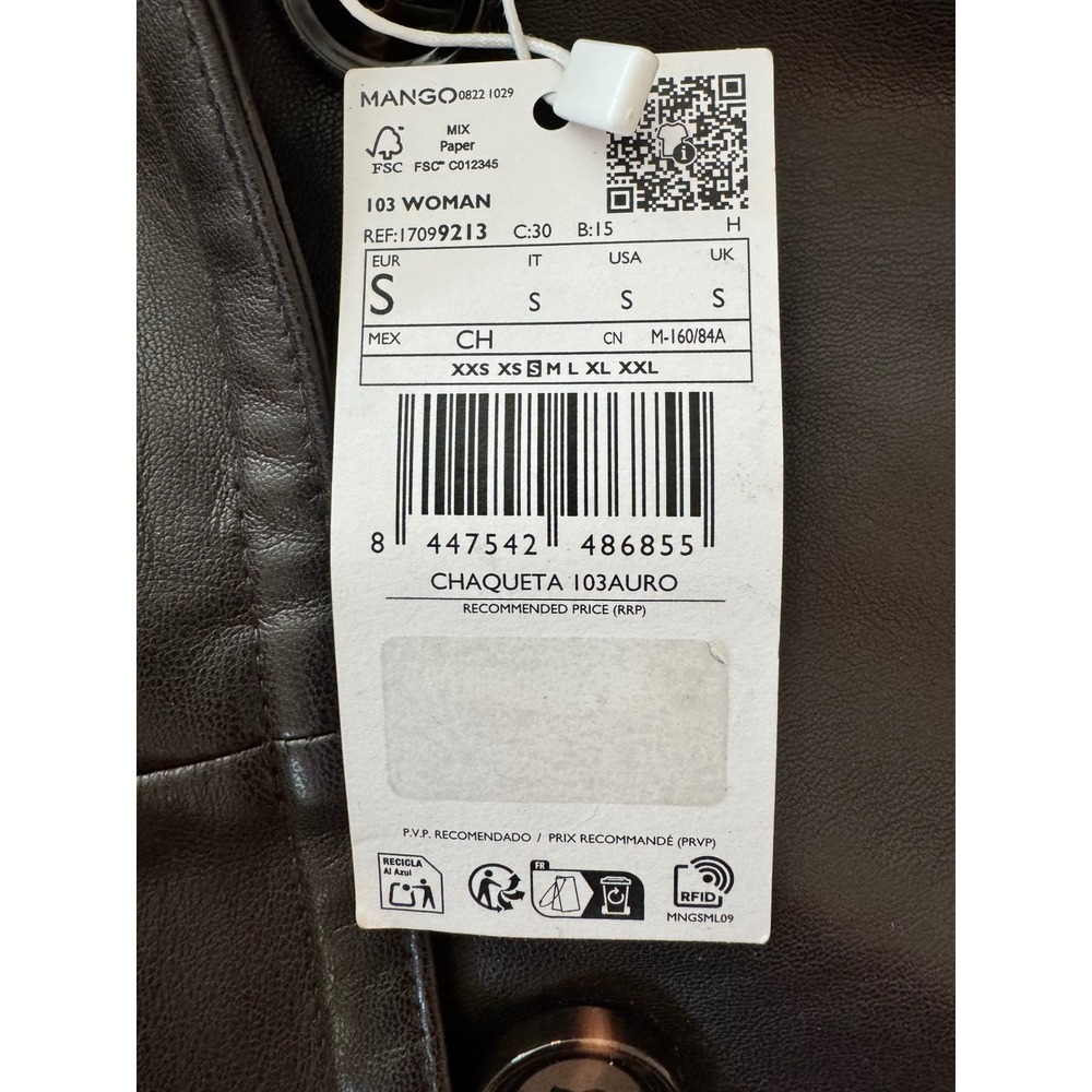 Mango MNG Womens Faux Leather Cropped Belted Jacket Brown Small 17099213 Auro - Picture 4 of 10